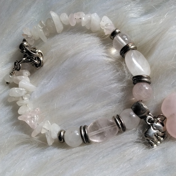 Rose Quartz Heart Elephant Charm Bracelet - Picture 3 of 3